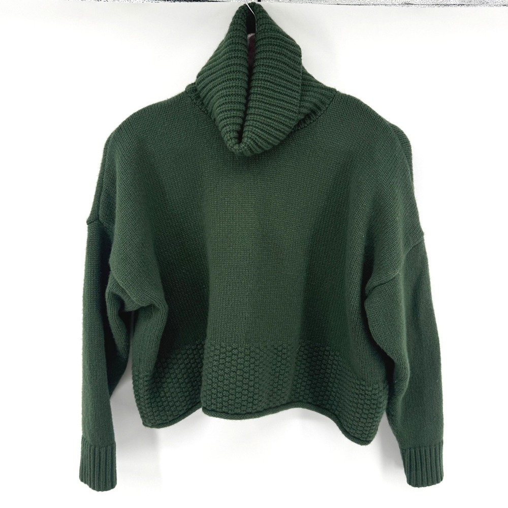 Madewell Chunky Knit Turtleneck Sweater Women M Green Wool Cropped Winter Cozy